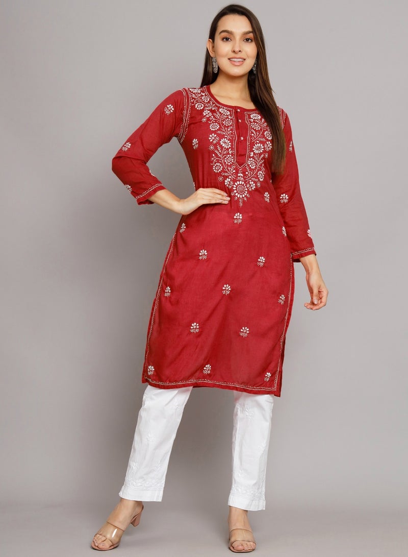 Alaya Hand Embroidered Chikankari Cotton Kurta-ALNTV115 - Image 1