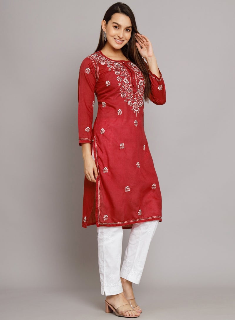Alaya Hand Embroidered Chikankari Cotton Kurta-ALNTV115 - Image 3