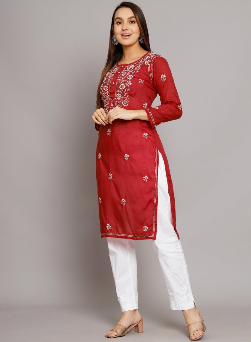 Alaya Hand Embroidered Chikankari Cotton Kurta-ALNTV115 - Image 4