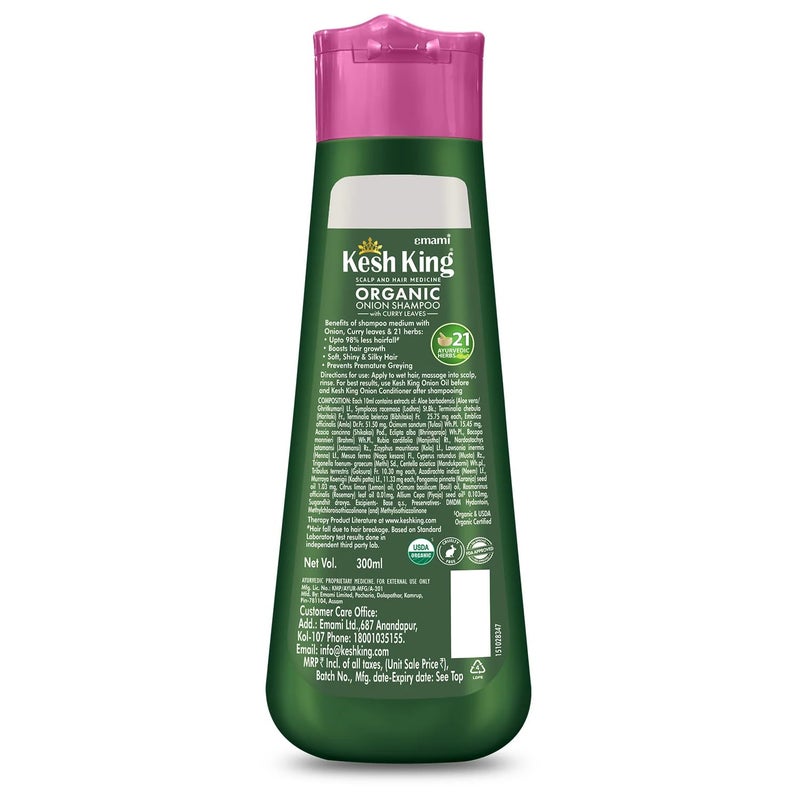 Kesh King Organic Onion Shampoo | Controls Hair Fall & Supports Hair Growth | Enriched with Curry Leaves & Herbal Extracts | Repairs Damage, Reduces Breakage & Adds Shine | 10.14 Fl Oz (300ml) - Image 2