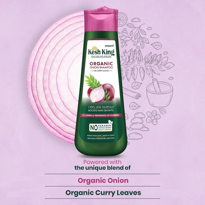 Kesh King Organic Onion Shampoo | Controls Hair Fall & Supports Hair Growth | Enriched with Curry Leaves & Herbal Extracts | Repairs Damage, Reduces Breakage & Adds Shine | 10.14 Fl Oz (300ml) - Image 3