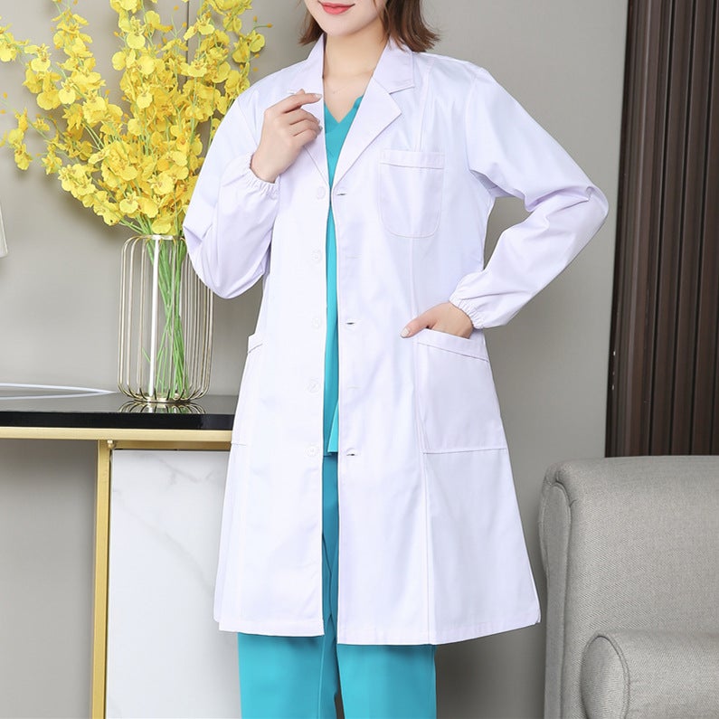 White Coat Long Sleeve Short Sleeve Female Male Winter Nurse Physician Work Clothes Medical Student Pharmacy White Coat Laboratory Clothes - Image 1
