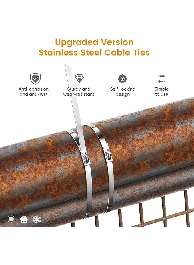 Loquat Stainless Steel Cable Zip Ties: 100 PCS Metal Wire Tie Heavy Duty Self Locking Zip Ties Large Tie Wraps for Outdoor - Image 5