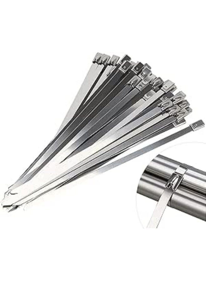 Loquat Stainless Steel Cable Zip Ties: 100 PCS Metal Wire Tie Heavy Duty Self Locking Zip Ties Large Tie Wraps for Outdoor - Image 1
