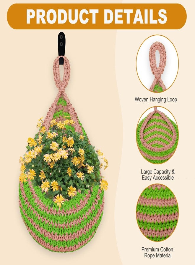 wishfly Hanging Fruit Basket for Kitchen, 3 Pack Hanging Wall Basket with 3 Hooks, Boho Hanging Basket, Hanging Kitchen Baskets for Fruits, Vegetables and Onion Storage, Pink and Green - Image 2