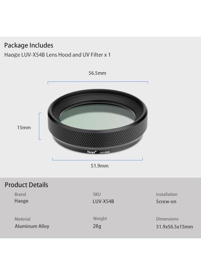 Haoge LUV-X54B Metal Lens Hood with MC UV Protection Multicoated Ultraviolet Lens Filter for Fujifilm X100VI Fuji X100V Camera Black - Image 5