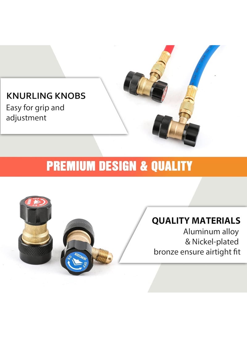 Zikra R134a Quick Coupler Adapter, Set of 2 1/4" Adjustable AC Hose Fittings, Flares HP and LP Connectors for R134a Car AC System Evacuation Recharging - Image 5