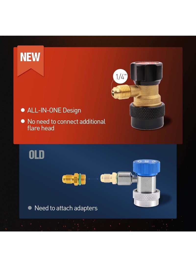 Zikra R134a Quick Coupler Adapter, Set of 2 1/4" Adjustable AC Hose Fittings, Flares HP and LP Connectors for R134a Car AC System Evacuation Recharging - Image 2