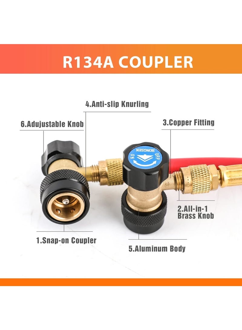 Zikra R134a Quick Coupler Adapter, Set of 2 1/4" Adjustable AC Hose Fittings, Flares HP and LP Connectors for R134a Car AC System Evacuation Recharging - Image 3
