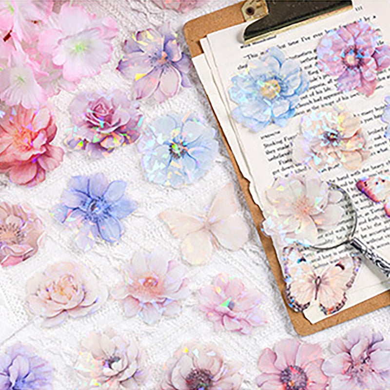 Doraking 60 Pieces Glitter Shiny Flower Stickers for Journaling, Waterproof Decorative Decal for Scrapbooking Supplies Journal Planners Art Crafts Photo Album Decor (Colorful) - Image 1