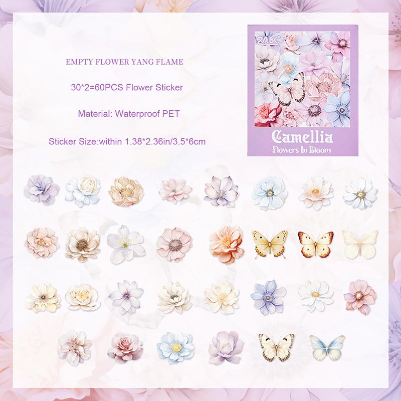 Doraking 60 Pieces Glitter Shiny Flower Stickers for Journaling, Waterproof Decorative Decal for Scrapbooking Supplies Journal Planners Art Crafts Photo Album Decor (Colorful) - Image 2