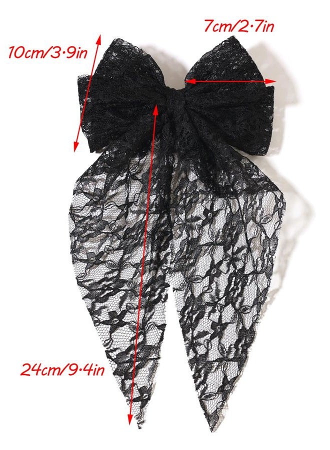 LFOUVRE Womens Hair Bows Lace Bow Hair Clip,Black Hair Bow Beige Bow for Hair, Large Bows for Girl Hair,Hair Bow Clips Pink Hair Bows with Long Tail,Bowknot Barrettes Hair Accessories for Women 3pcs - Image 4