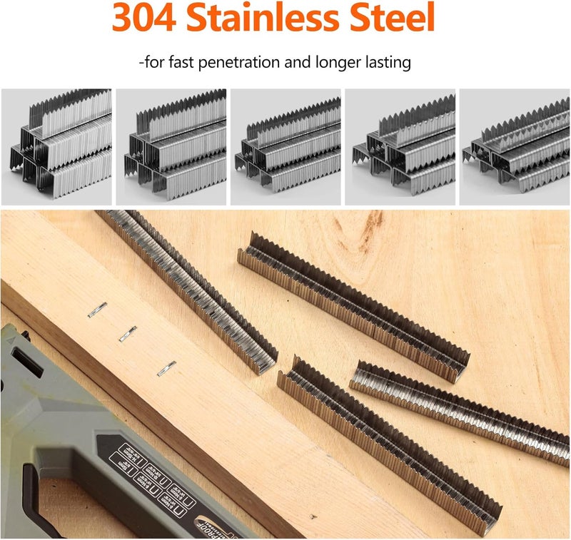 SITLDY Beveled Chiseled Pointed Heavy Duty T50 304 Stainless Steel Staples 1300-Count 5 Sizes Includes: 1/4", 5/16", 3/8", 1/2", 9/16" Assorted Size Project Pack, for Pneumatic, Electric T50 Stapler - Image 4