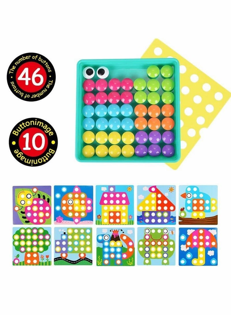 Y&D Toddler Crafts Puzzles Set, Button Art Toys for Preschool Boys Girls, Early Developmental Activities Game, 10 Pictures and 46 Buttons, with a Box Easy to Storage - Image 4