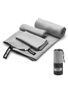 Gonice Sports Towel, Microfiber Towel 3 PCS, Soft and Light Gym Towel for Swimming, Sport, Bath, Travel, Yoga, Etc, with A Bag, 3 Sizes (76 * 152cm+40 * 80cm+30 * 30cm, Grey)  - Image 1
