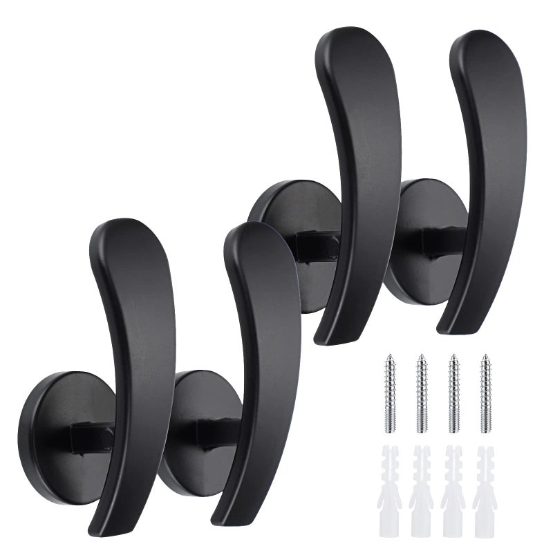 Sumnacon 4Pcs Aluminum Alloy Curtain Holdbacks  Decorative Wall Mounted Drapery Tieback Holders with Screws Heavy Duty Curtain Hooks for Home Decor Black