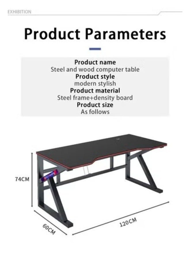K-Shape Computer Gaming Table with Sturdy and Easy-to-Assemble Desktop (brown)
