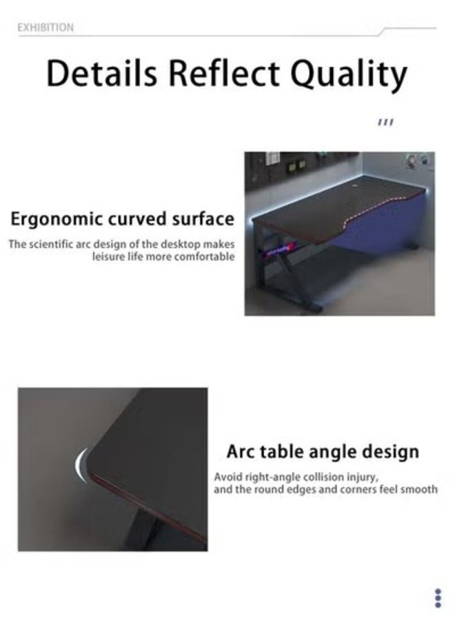 K-Shape Computer Gaming Table with Sturdy and Easy-to-Assemble Desktop (brown)