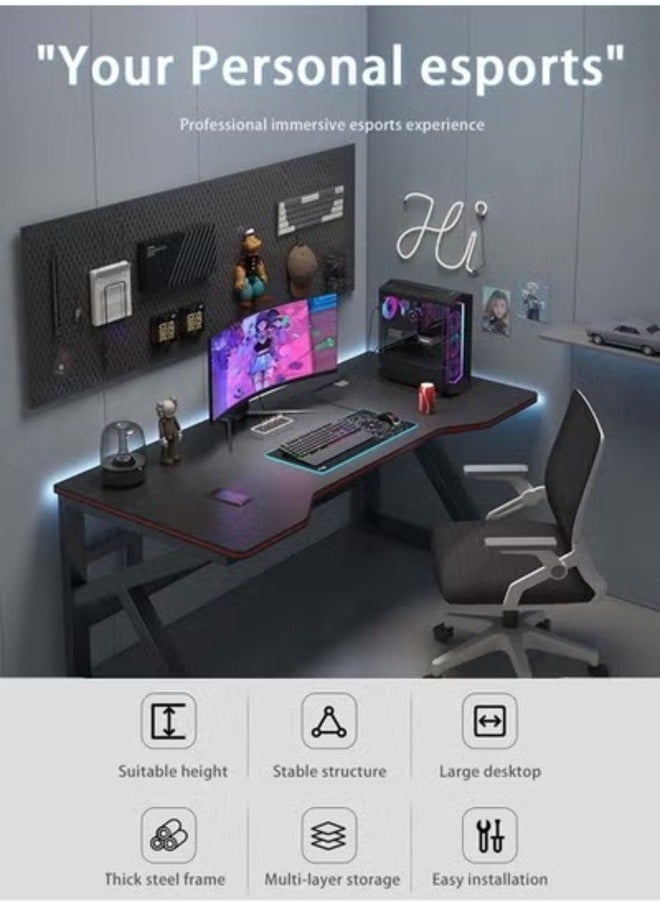 K-Shape Computer Gaming Table with Sturdy and Easy-to-Assemble Desktop (brown)