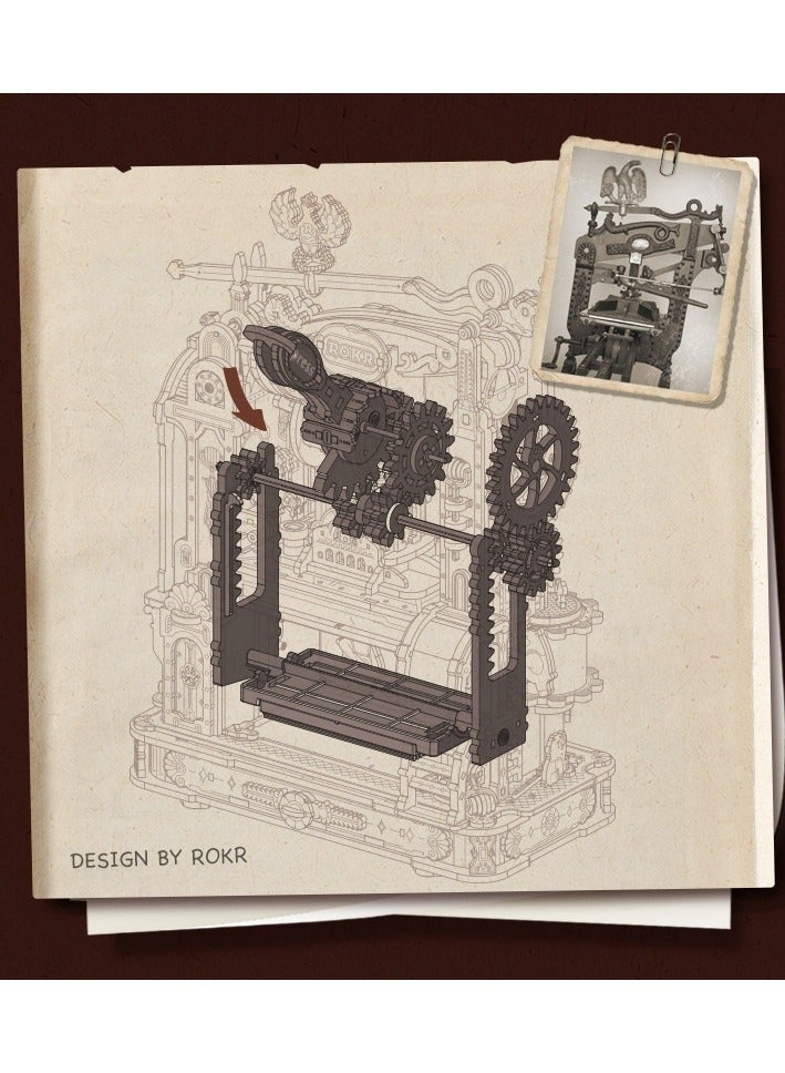 روكر مطبعة خشبية ألغاز ثلاثية الأبعاد، ألغاز خشبية، بناء لنموذج مطبعة كلاسيكية - Image 4