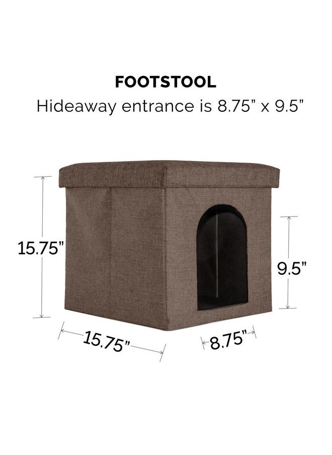 Furhaven - Furhaven Pet House for Indoor Cats & Small Dogs, Collapsible & Foldable w/ Plush Ball Toy - Living Room Footstool Cat Condo - Coconut Brown, Small - Image 1