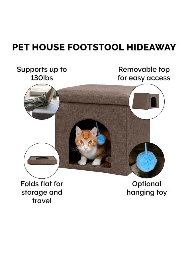 Furhaven - Furhaven Pet House for Indoor Cats & Small Dogs, Collapsible & Foldable w/ Plush Ball Toy - Living Room Footstool Cat Condo - Coconut Brown, Small - Image 1