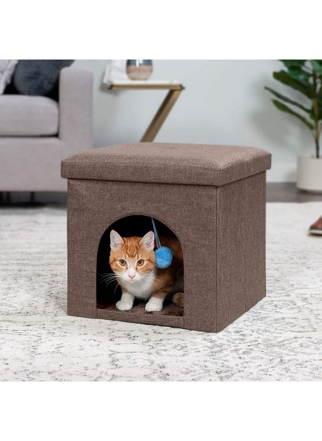 Furhaven - Furhaven Pet House for Indoor Cats & Small Dogs, Collapsible & Foldable w/ Plush Ball Toy - Living Room Footstool Cat Condo - Coconut Brown, Small - Image 1