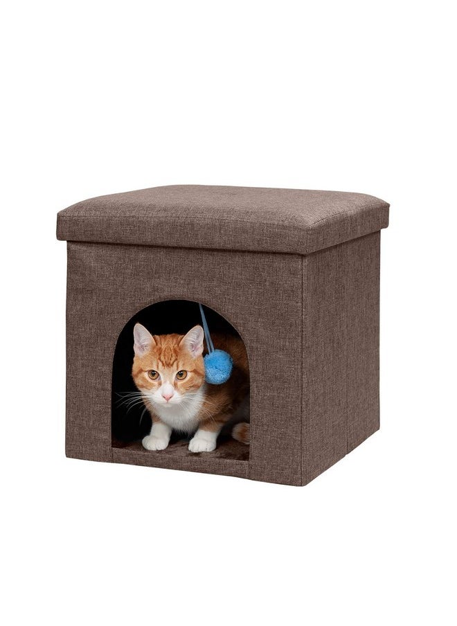 Furhaven - Furhaven Pet House for Indoor Cats & Small Dogs, Collapsible & Foldable w/ Plush Ball Toy - Living Room Footstool Cat Condo - Coconut Brown, Small - Image 1