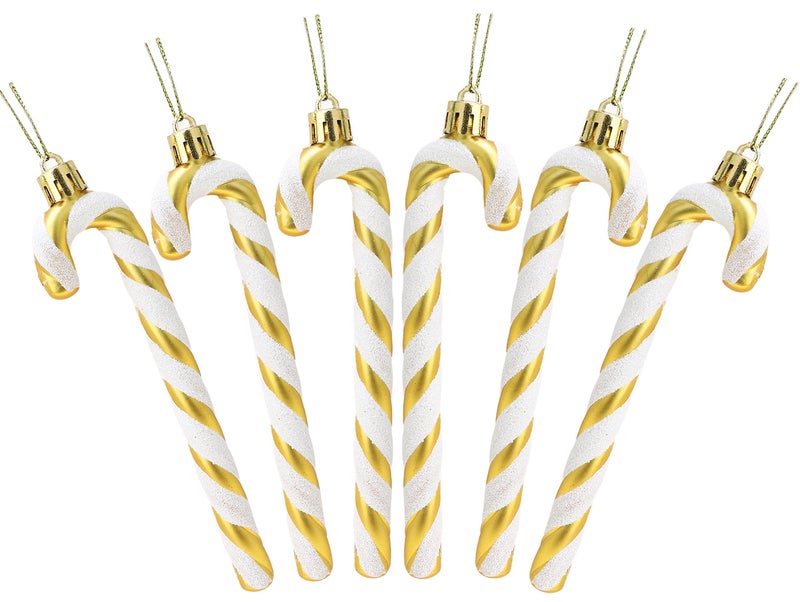 Christmas Concepts Pack Of 613cm Glitter Candy Cane Christmas Tree Decorations Gold  White