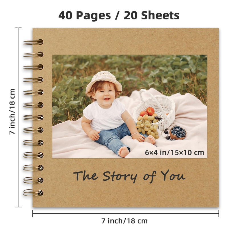 Yopih 7 x 7 Inch DIY Scrapbook Photo Album Hardcover Kraft Blank Page Acid-Free 40 Pages (20 Sheets) Memory Book for Wedding Anniversaries Family Baby Memories Small Scrapbooking Projects, Yellow - Image 2
