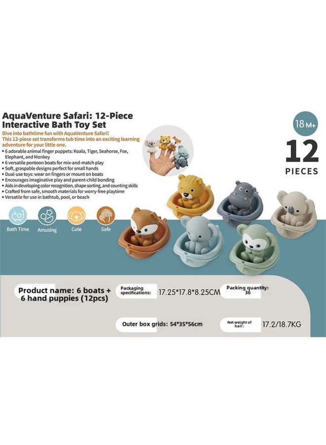 لعبة حمام الأطفال، قارب قابل للتكديس، قارب استحمام قابل للتكديس، مجموعة أصابع الحيوانات، اللون: 3 قوارب + 3 جراء يدوية من النوع A - Image 2