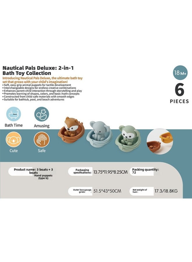 لعبة حمام الأطفال، قارب قابل للتكديس، قارب استحمام قابل للتكديس، مجموعة أصابع الحيوانات، اللون: 3 قوارب + 3 جراء يدوية من النوع A - Image 3