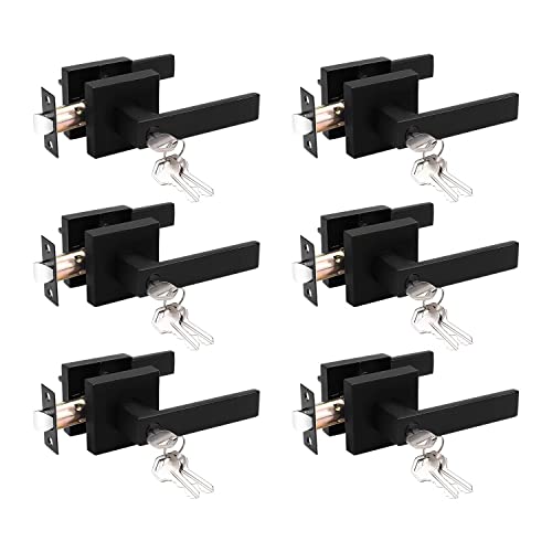 Probrico 6 Pack Entry Door Lever with Lock and Key,Entrance Door Handles for Office and Front Door,Matte Black Door Knobs Keyed Alike Same Key Lockset (Each with 3 Keys) - Image 1