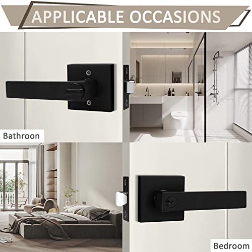 Probrico 6 Pack Entry Door Lever with Lock and Key,Entrance Door Handles for Office and Front Door,Matte Black Door Knobs Keyed Alike Same Key Lockset (Each with 3 Keys) - Image 5