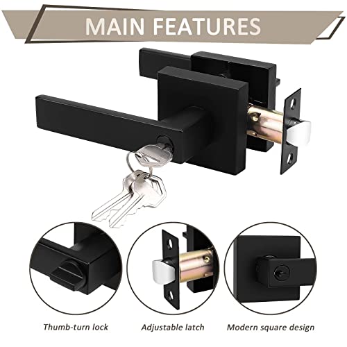 Probrico 6 Pack Entry Door Lever with Lock and Key,Entrance Door Handles for Office and Front Door,Matte Black Door Knobs Keyed Alike Same Key Lockset (Each with 3 Keys) - Image 3