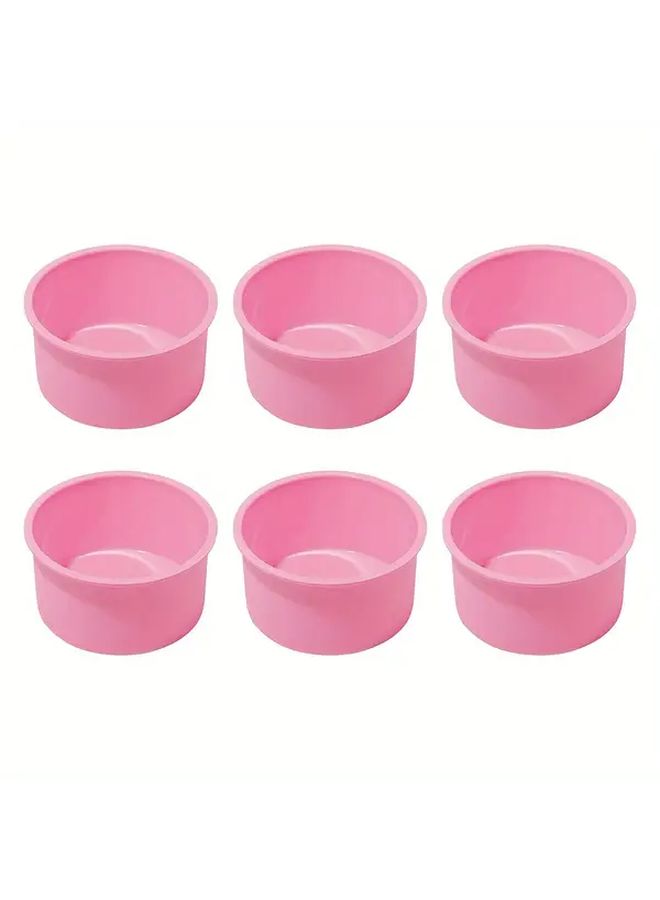 Pink Silicone Round Cake Mold Set 6pcs Non Stick Reusable 4 Inch Baking Pans - Image 5