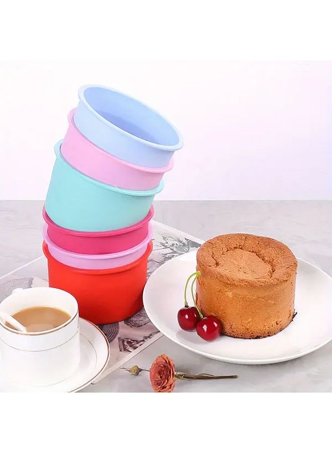 Pink Silicone Round Cake Mold Set 6pcs Non Stick Reusable 4 Inch Baking Pans - Image 1