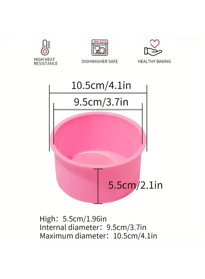 Pink Silicone Round Cake Mold Set 6pcs Non Stick Reusable 4 Inch Baking Pans - Image 3
