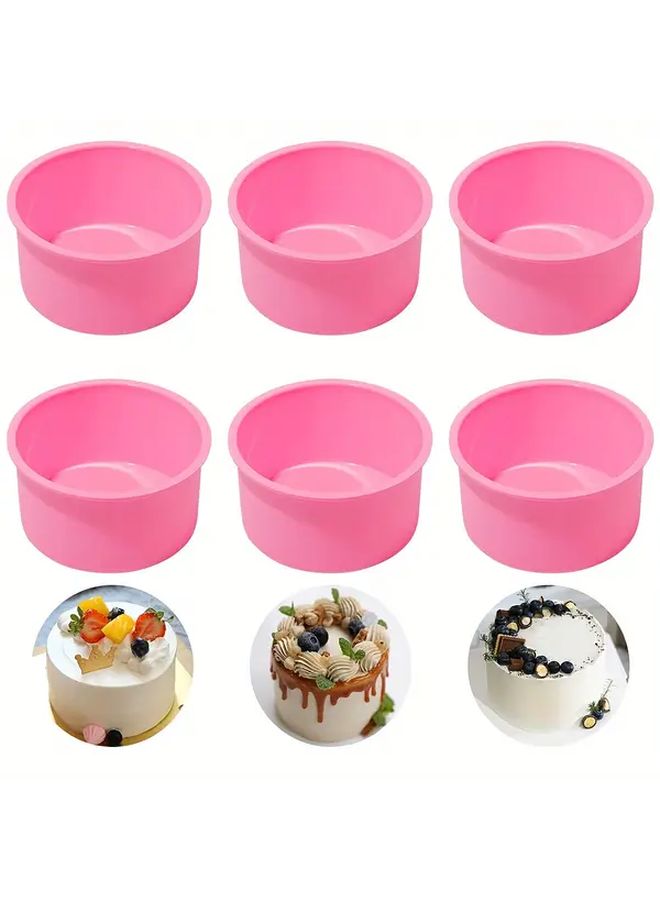 Pink Silicone Round Cake Mold Set 6pcs Non Stick Reusable 4 Inch Baking Pans - Image 2