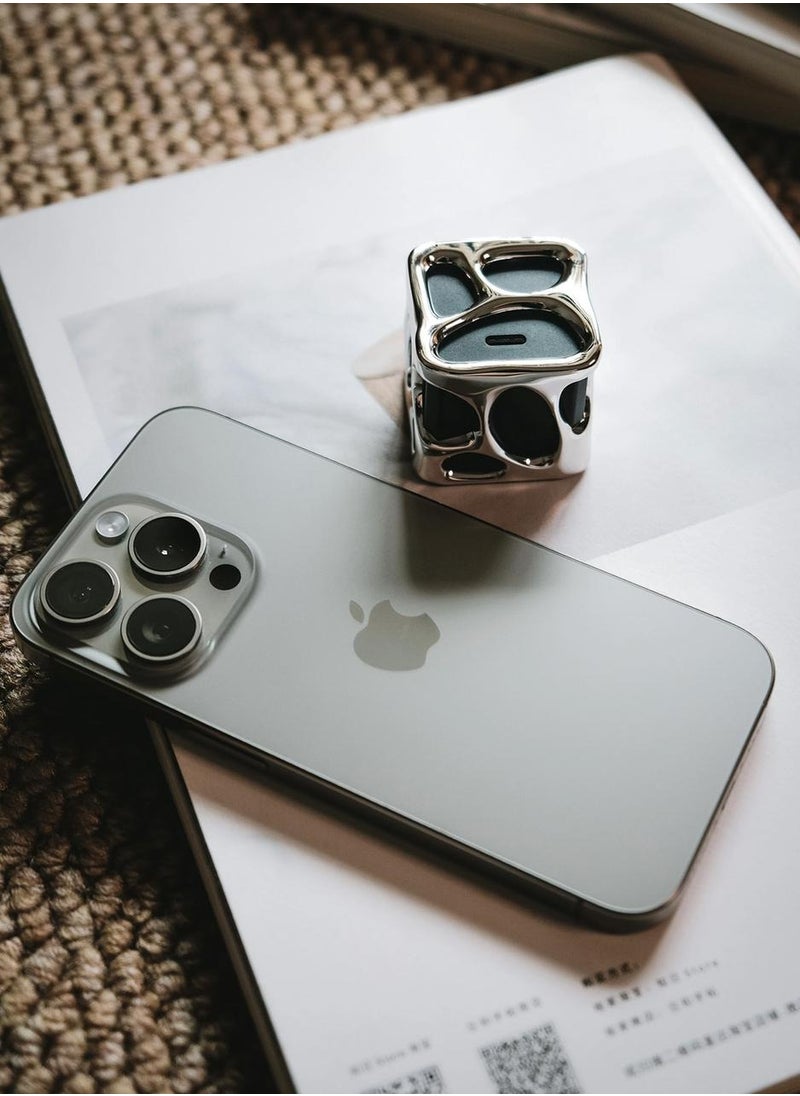 Angry Miao - AM Emptiness USB C Charger Shiny Silver Block 40W GaN Portable Charger Fast Charging for iPhone 15/15 Plus/15 Pro/15 Pro Max 14/13 Series iPad Galaxy Andriod Pixel(Cable Not Included) - Image 1