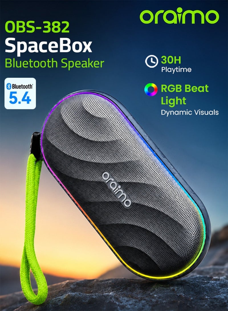 أورايمو Oraimo SpaceBox Bluetooth Speaker with Immersive Sound,16H Playtime speaker,Booming Bass with HavyBass DSP 2.0，Wireless Speaker for Home,Outdoors,Travel (Black) Space Grey - Image 1