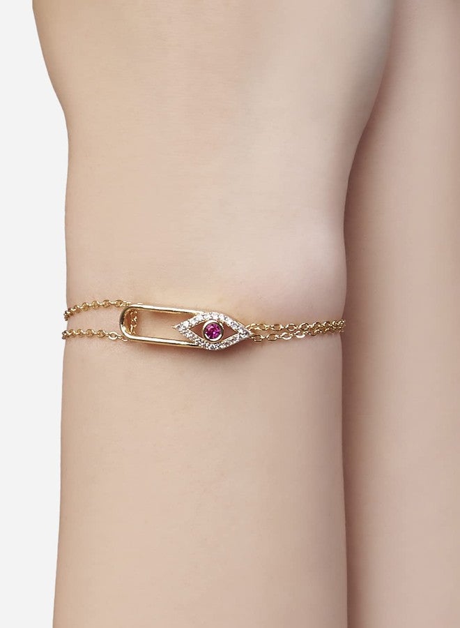 MINUTIAE Evil Eye Stylish Charm Adjustable Bracelet Kada with Austrian Cubic Zirconia Diamond - Gold | Anti-Allergic, Skin Friendly and Unique Masterpiece Gift For Her/Girls/Women - Image 2