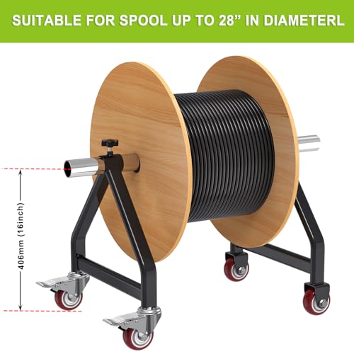 Lifeswell Wire Spool Rack, Portable Cable Caddy, Swivel Caster Wheels with Brake, Steel Fully Welded Wire Rack Dispenser for up to 28" Diameter Spools, 220 lbs Capacity, Black - Image 2