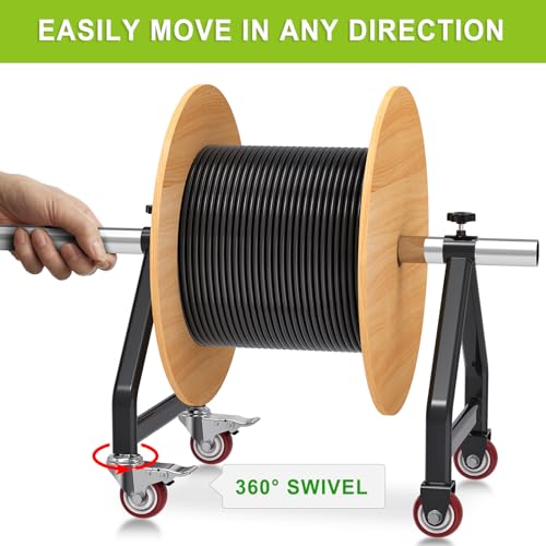 Lifeswell Wire Spool Rack, Portable Cable Caddy, Swivel Caster Wheels with Brake, Steel Fully Welded Wire Rack Dispenser for up to 28" Diameter Spools, 220 lbs Capacity, Black - Image 3