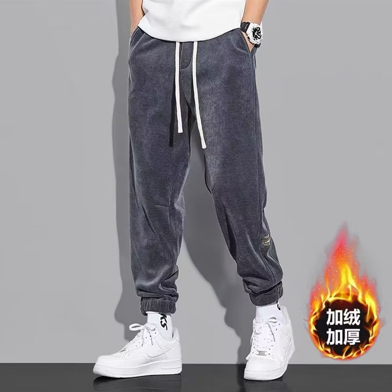 Winter Fleece Corduroy Casual Mens Pants dark gray fleece-lined [counter quality]] 