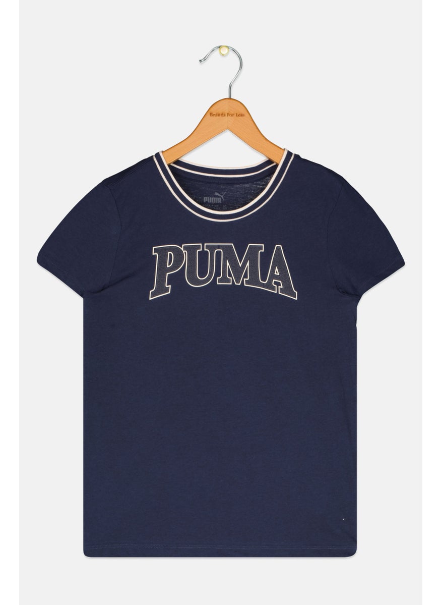 PUMA Kids Girl Sportswear Fit Short Sleeve Outdoor T-Shirt, Navy Blue  - Image 1