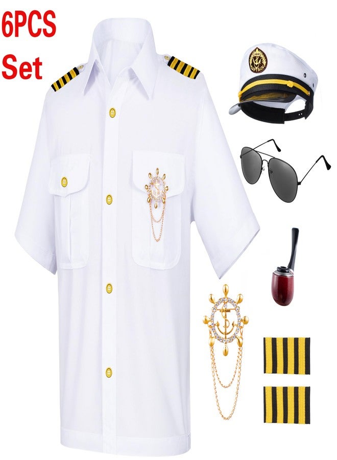 TOGROP Kids Yacht Captain Sailor Costume for Boys Shirt Hat Accessories 6 Pcs Set Party Cosplay 5-6T White - Image 3