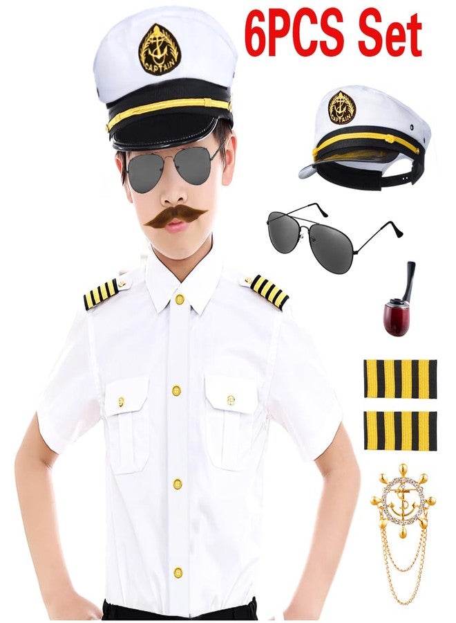 TOGROP Kids Yacht Captain Sailor Costume for Boys Shirt Hat Accessories 6 Pcs Set Party Cosplay 5-6T White - Image 2