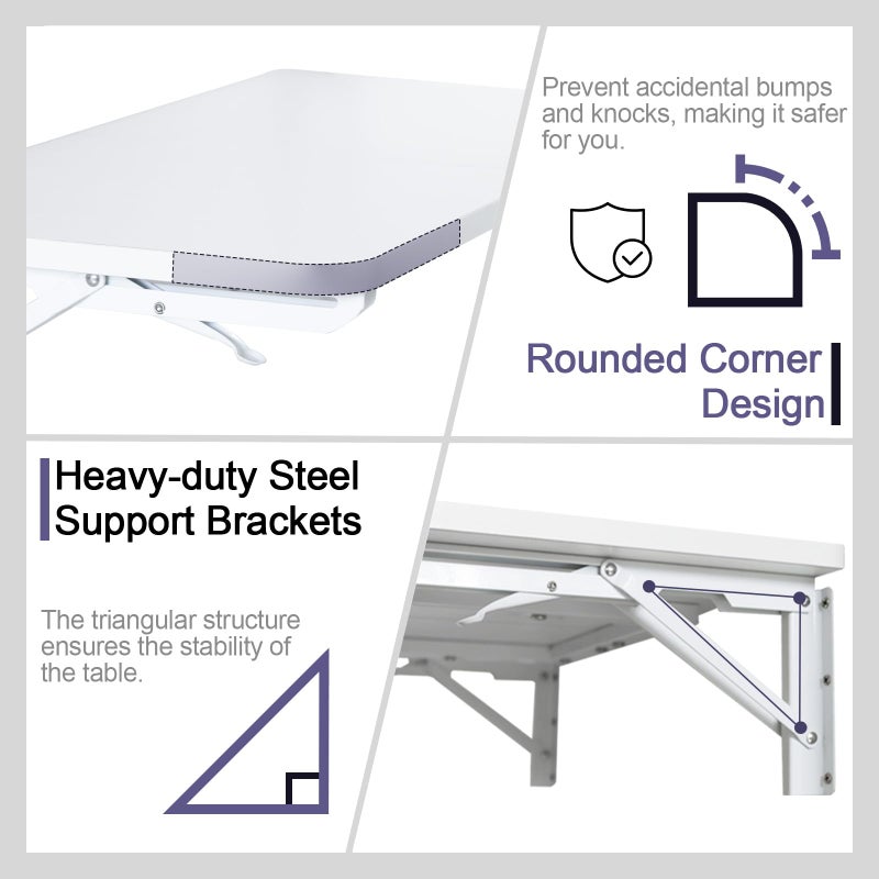 TEAMIX Wall Mounted Folding Table, White Floating Desk for Small Spaces Laundry Shelf with Heavy Duty Brackets Floating Desk for Garage, Utility Room, Kitchen, Laundry Room - Image 4