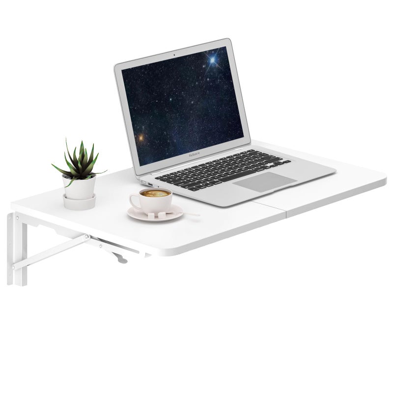 TEAMIX Wall Mounted Folding Table, White Floating Desk for Small Spaces Laundry Shelf with Heavy Duty Brackets Floating Desk for Garage, Utility Room, Kitchen, Laundry Room - Image 1